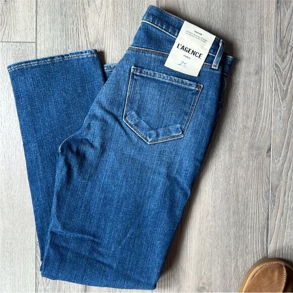 NEW L’AGENCE REVOLVE Shane Mid Rise Blue Wash Slouchy Straight Leg Denim Jean 25 - Picture 6 of 13